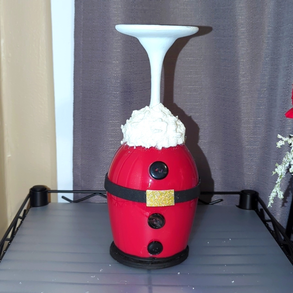 Hand Made Wine Glass Santa's. Very Unique.